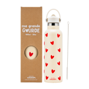 Grande gourde crème cœurs rouges