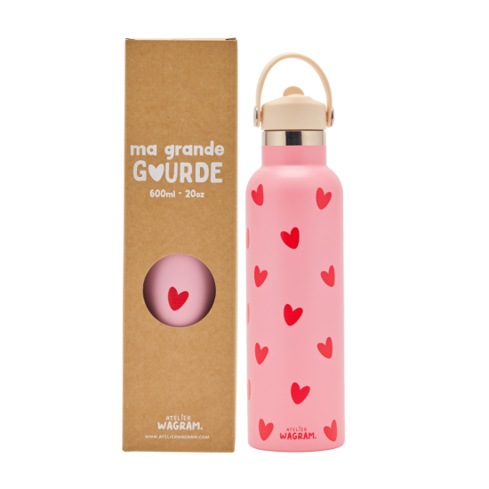 Grande gourde rose cœurs rouge