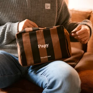 Trousse de toilette coton - Rayures marrons et noirs Papy