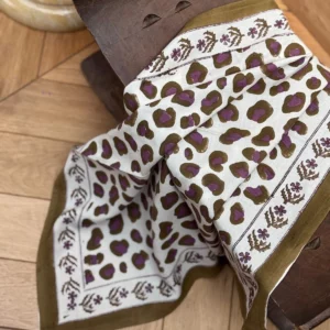 Foulard 60x60cm LÉOPARD Écru et Kaki